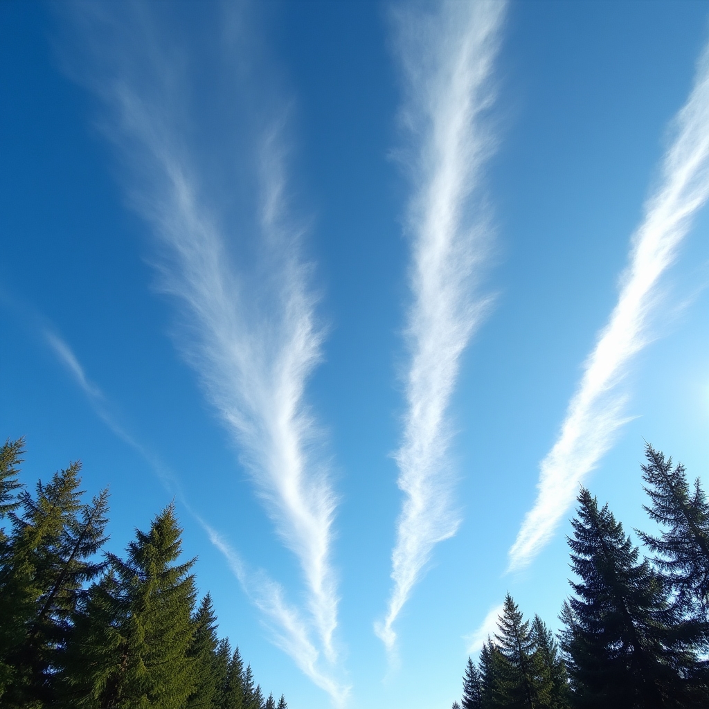Chmury cirrus - delikatne nitkowe struktury na błękitnym niebie