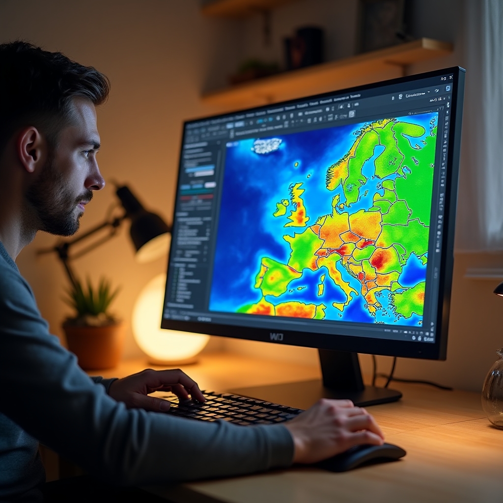 Ekran komputera z prognozą numeryczną pogody